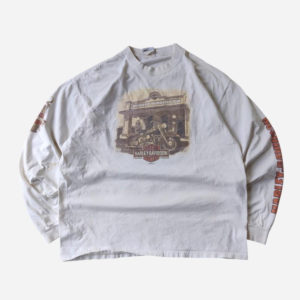 Harley Davidson white/cream cotton long sleeve shirt with Harley-Davidson logo a